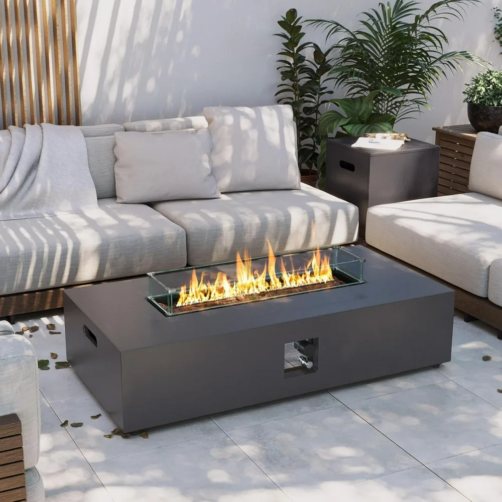 

Gas Fire Pit Table, 50000 BTU Fire Pit for Outside Patio with Propane Tank Cover Wind Guard, Lava Rocks, Rain Cover, Fire Table