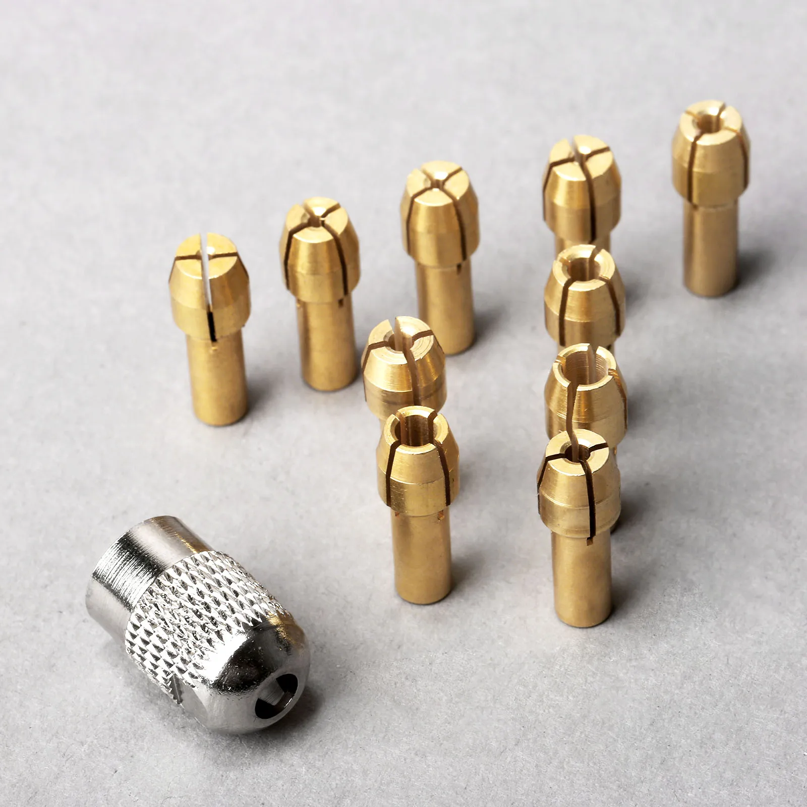 

11pcs/set 0.5mm-3.2mm Brass Mini Drill Chucks Collet 4.3mm Shank with 8 x0.75 Mill Shaft Screw Nut Cap for Dremel Rotary Tool