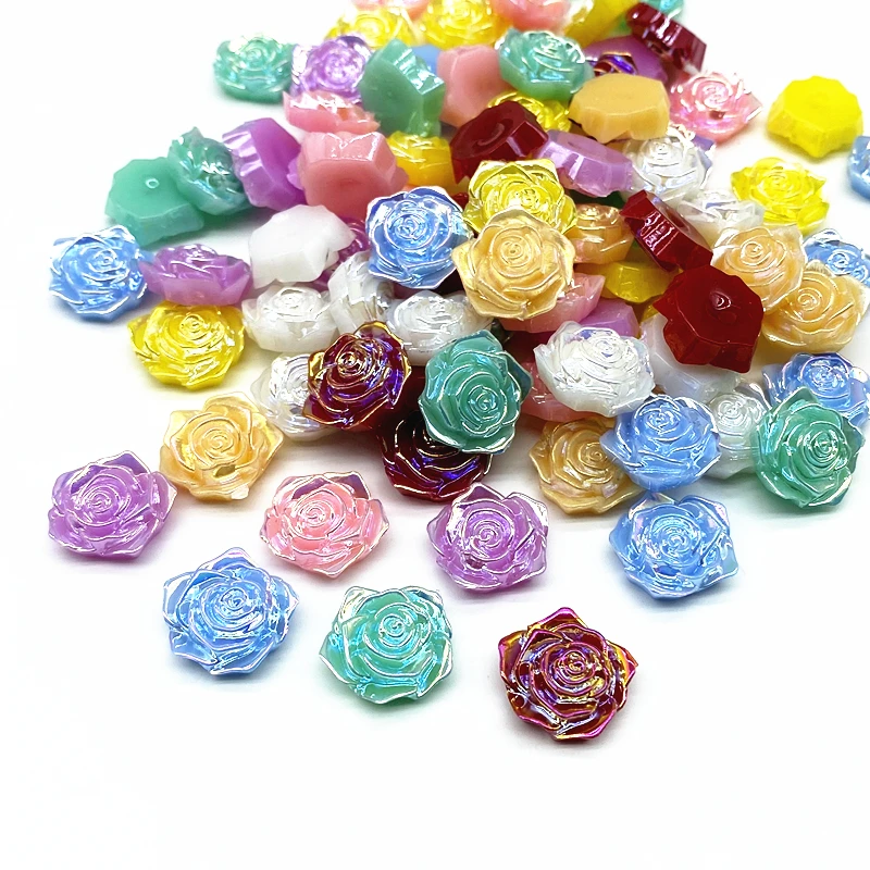 

10 pieces/lot 18mm AB Color Rose Flower Flatback Acrylic Beads for Jewelry Making Scrapbook Handmade Phone Case DIY