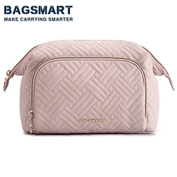 BAGSMART borsa per il trucco borsa per cosmetici da donna astuccio per il trucco astuccio grande ad ampia apertura per articoli da toeletta elementi essenziali da viaggio