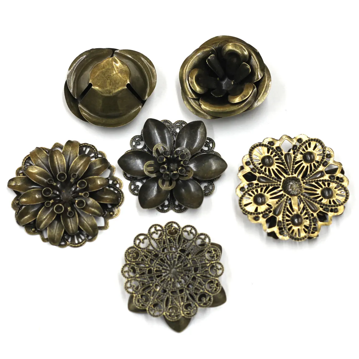 6 ชิ้น Embellishments ผสมดอกไม้รูปแบบ Filigree Wraps โลหะผสมหัตถกรรมเครื่องประดับ DIY ค้นหาอุปกรณ์เสริม