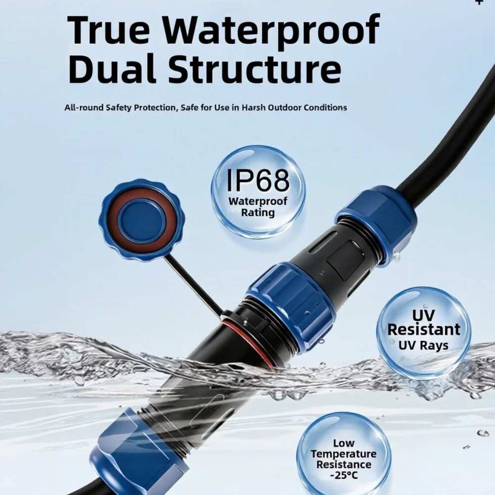 IP68 Rated LD20 Quick Connect Waterproof Socket for Security System Cabling 250V 25A ABS Material Male Female Pair