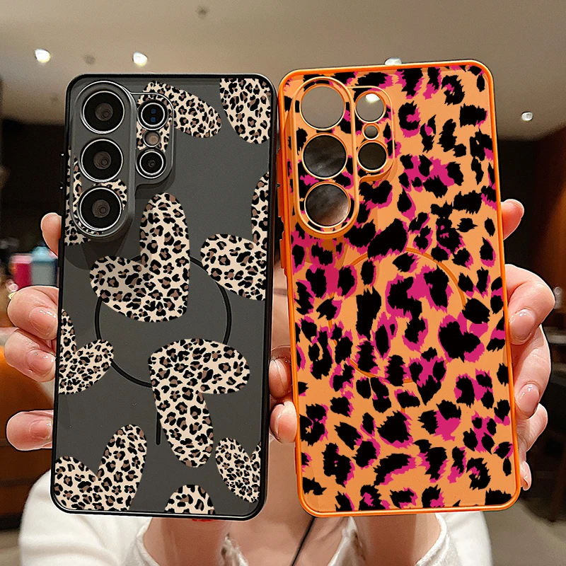 Leopard Patterned Magnetic Phone Case For Samsung Galaxy S26 S25 S24 Ultra S25 S23 FE A57 A56 A37 A17 A55 A16 5G A36 A15 Cover