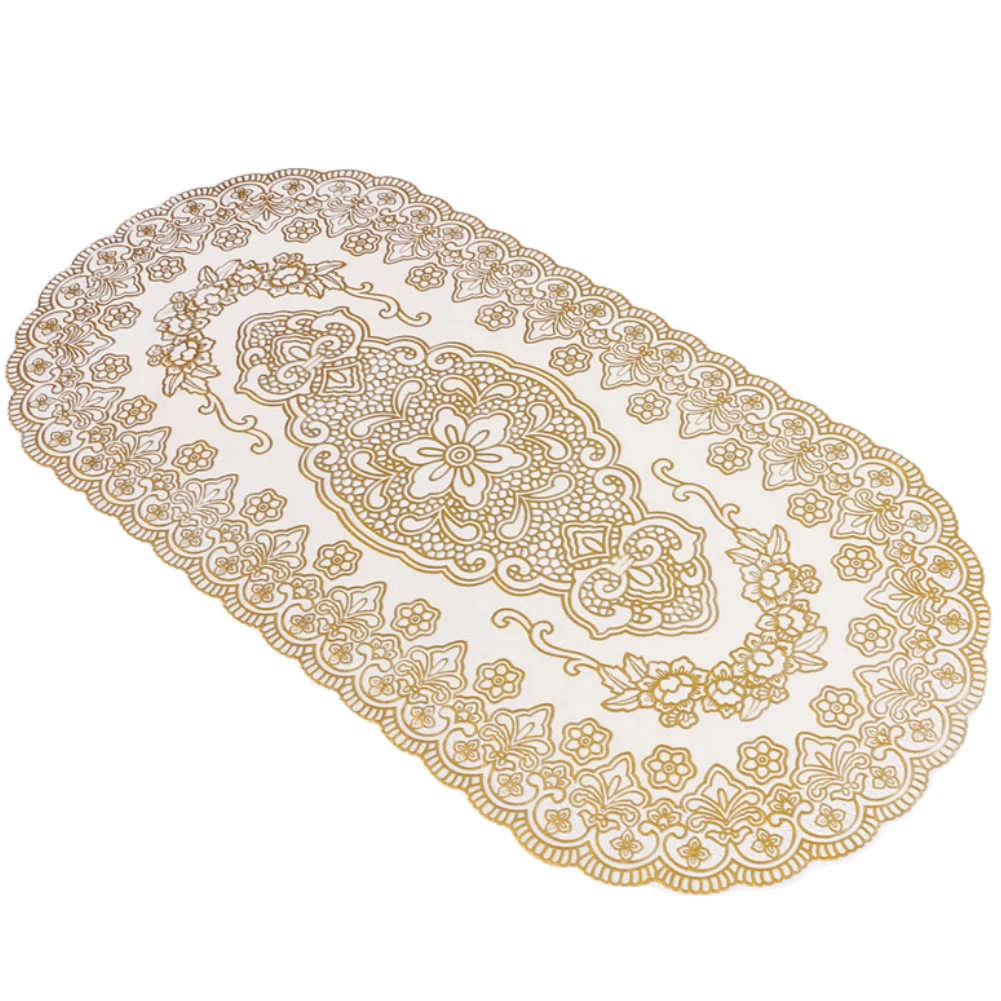 PVC Place Mat Hollow Coffee Table Mat Tablecloth Gold Silver Place Mat Table Runner Anti Fading Stain Resist Wedding Party Decor