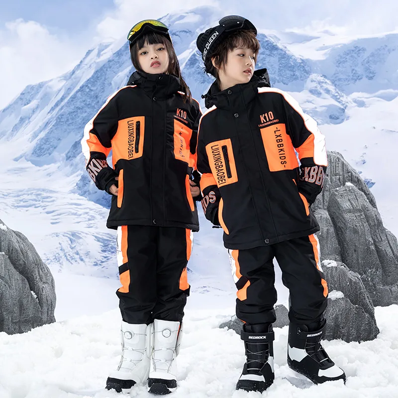 Novas crianças terno de esqui térmico meninos meninas jaqueta de esqui calças definir à prova vento à prova dwindproof água roupas snowboard