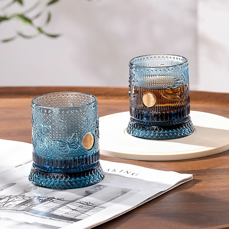245ml Light Luxury Embossed Whiskey Glass Cup Rotating Base Four Optional Styles for Home Bar Family Party Spirits Drinking