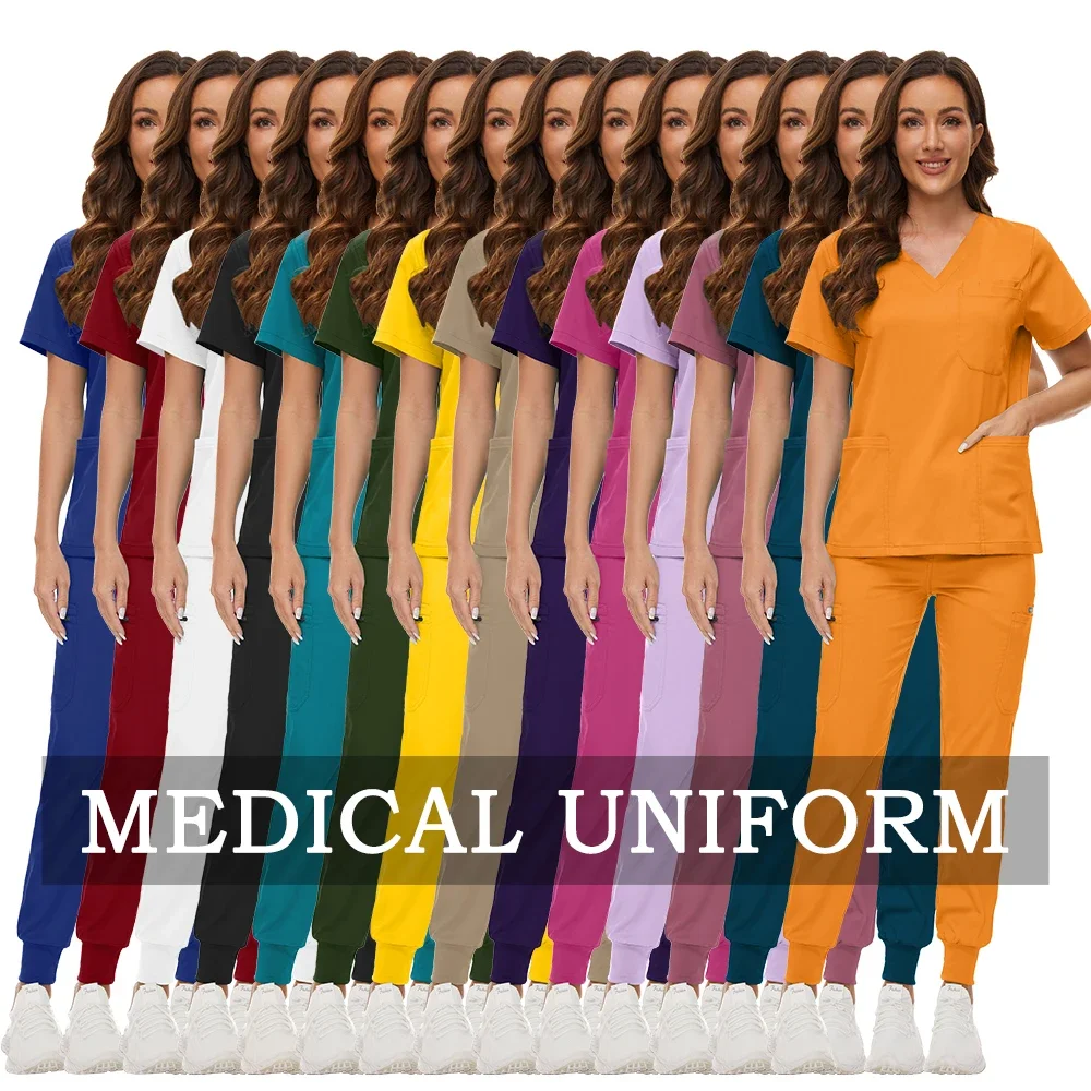 Wholesale Scrubs Suit Hospital Uniforms Medical Nurse Uniform Jogger Nurse Scrubs Uniforms Sets Unisex Multicolor Surgical Scrub