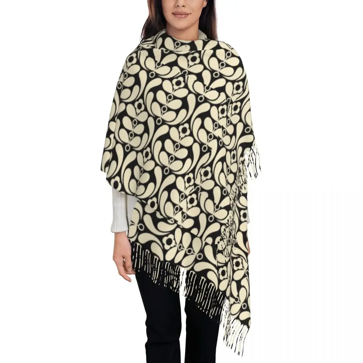 Abstract Orla Kiely Scarf Ladies Retro Head Scarves with Tassel Winter Luxury Brand Shawls and Wrap Warm New Design Bandana