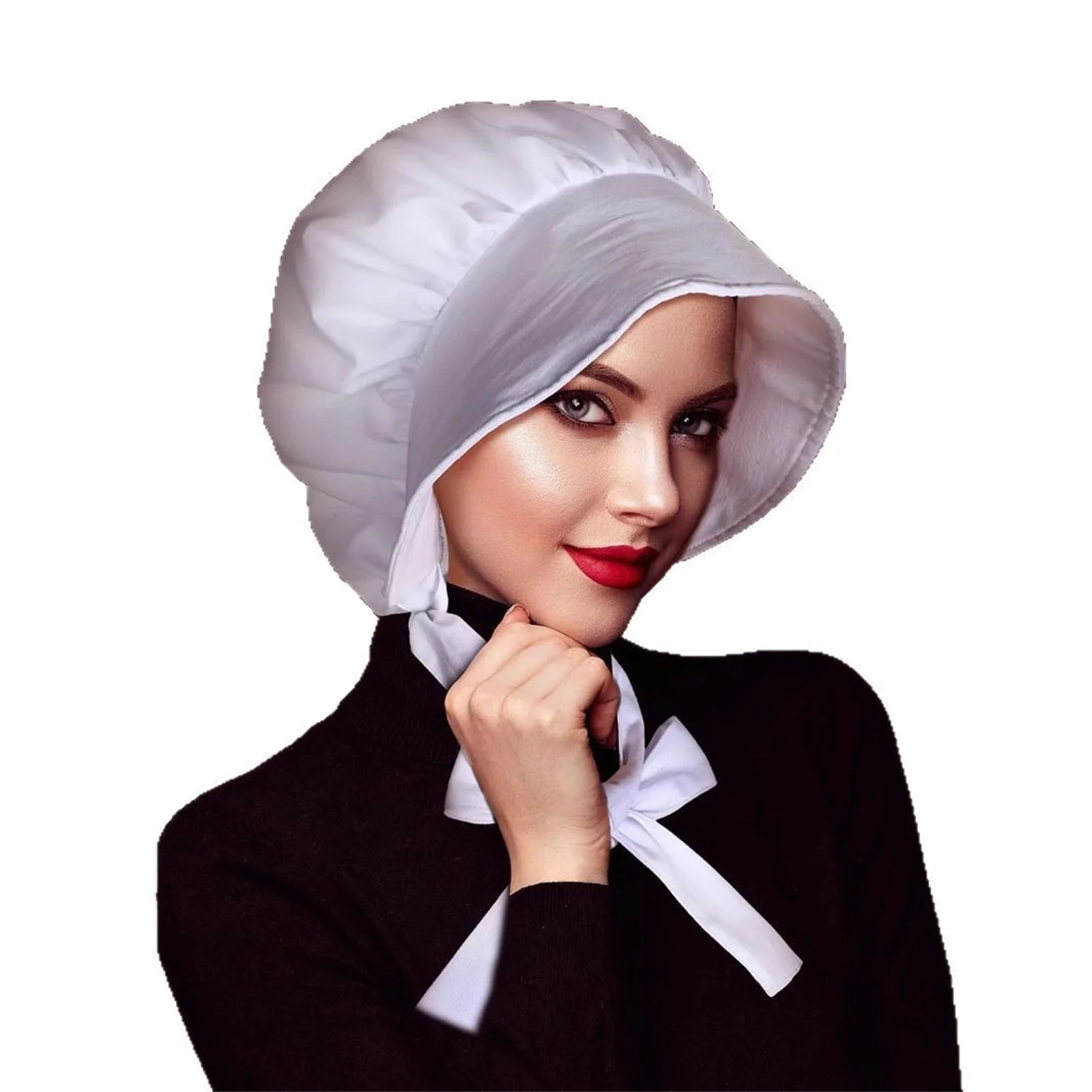 مجموعة إكسسوارات أزياء الاستعمارية النسائية قبعة الغوغاء البيضاء بونيه قطن نصف مريلة لحفلة تنكرية للفتيات الخادمة