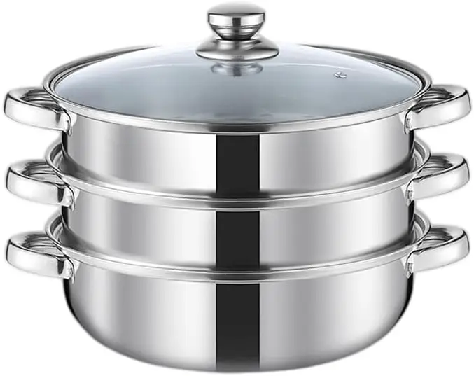 

Кастрюля для приготовления пищи, 11 дюймов, кастрюли для приготовления пищи, 3-уровневая многофункциональная пароварка из нержавеющей стали, посуда с ручкой для овощей