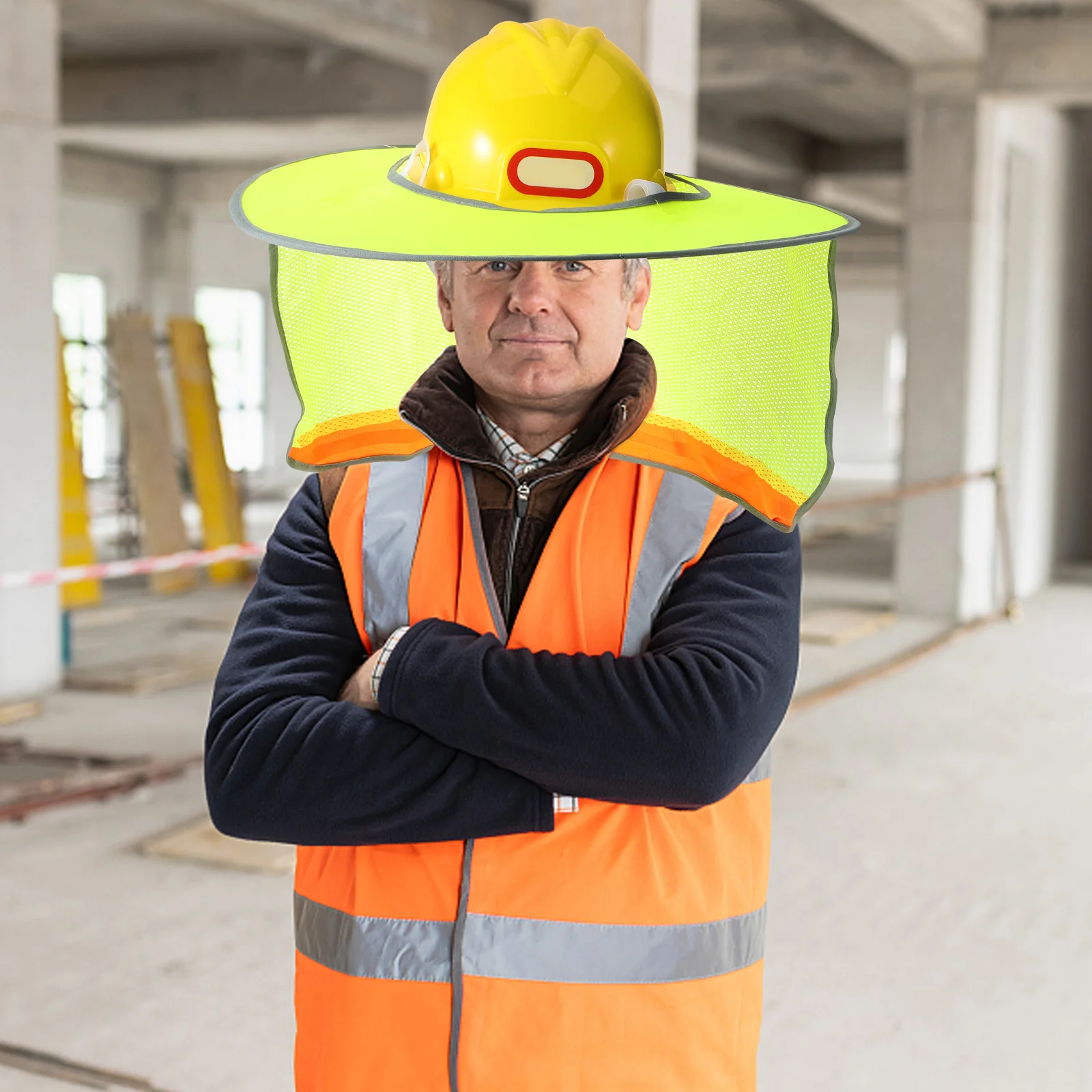 

Hard Hat Brim Shade Sun Visor Neck Protector Yellow Fluorescent Grid Reflective Band Construction SafetyHelmet UV Protection