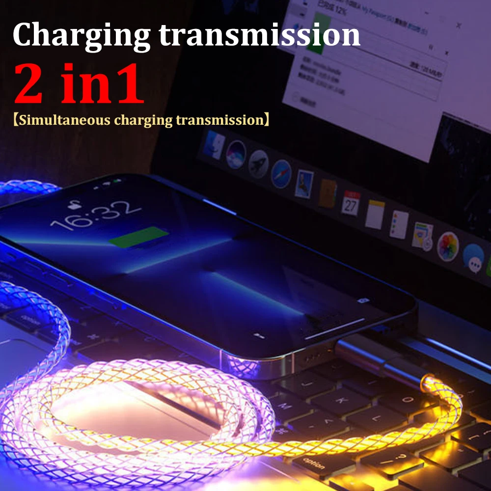 66W 고속 충전 케이블 데이터 케이블 RGB 눈부신 색상 충전 표시기 USB - Type-C 포트/Type-C - Type-C 포트
