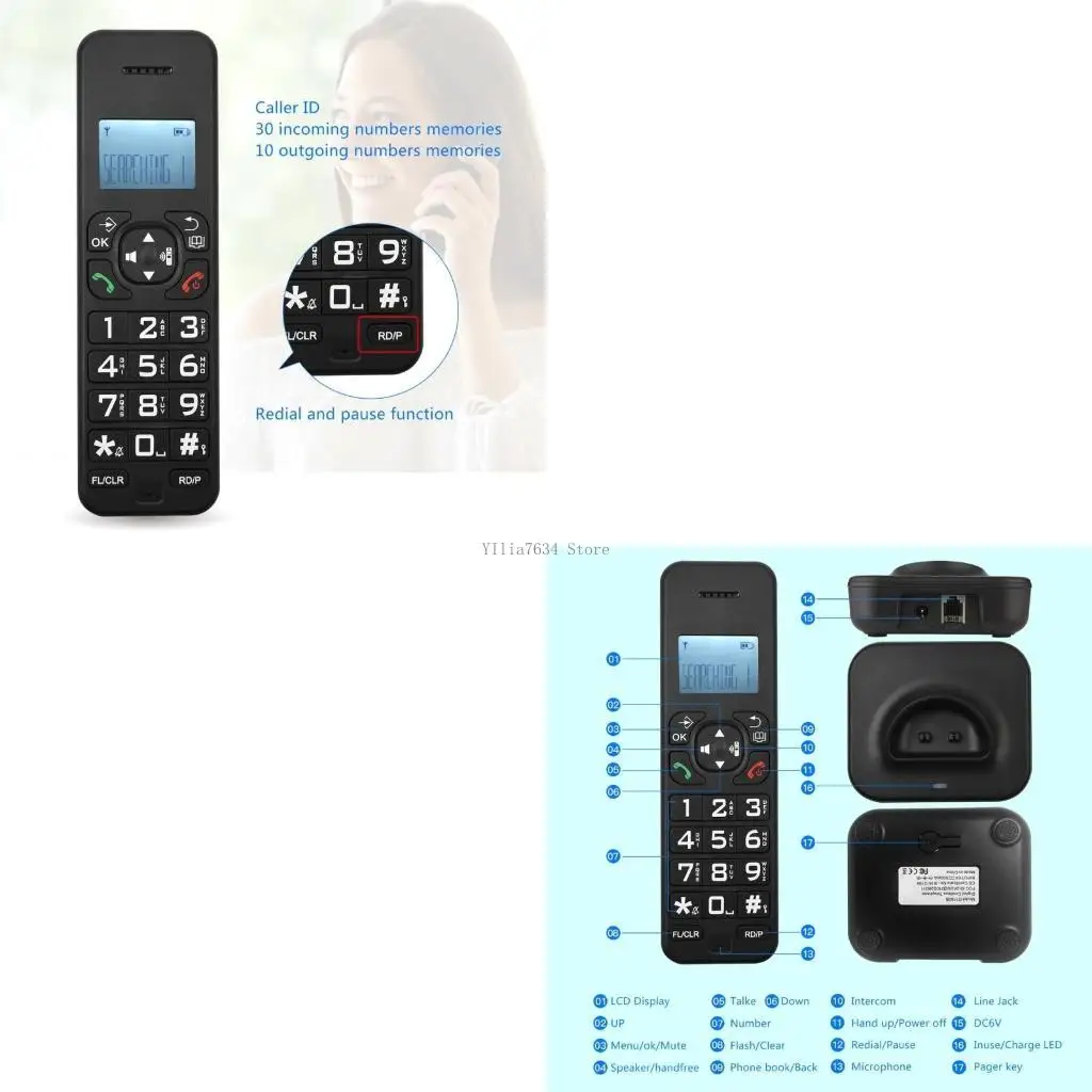 Wireless Telephone Set Fixed Landline with Caller and Number Storage Backlit