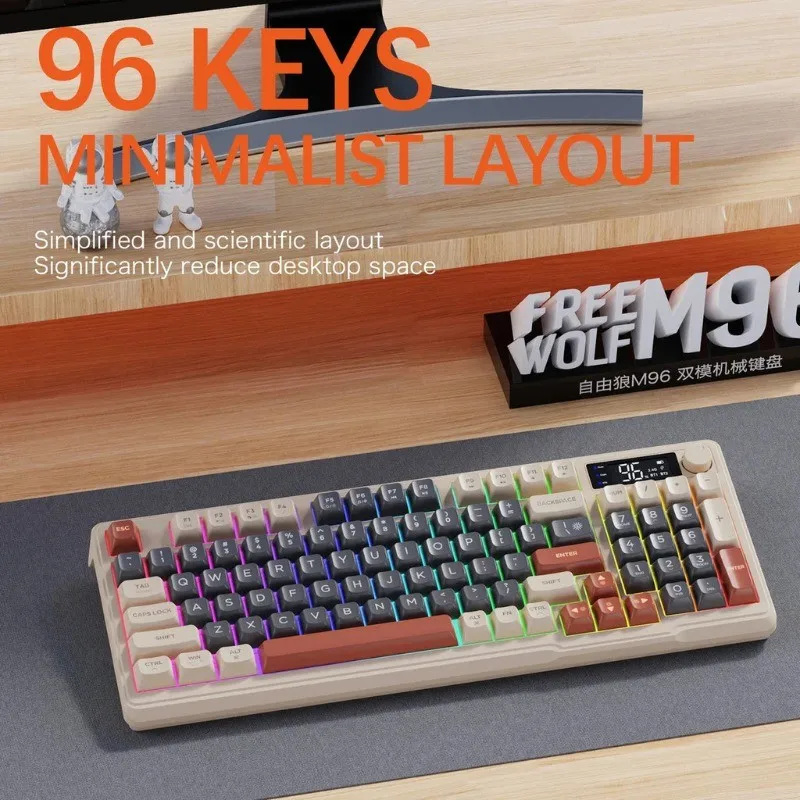 Original Brand FreeWolf M96 Wireless Keyboard with Screen,Gaming Keyboard Bluetooth Dual-Mode Connection,Multi-Device Linking
