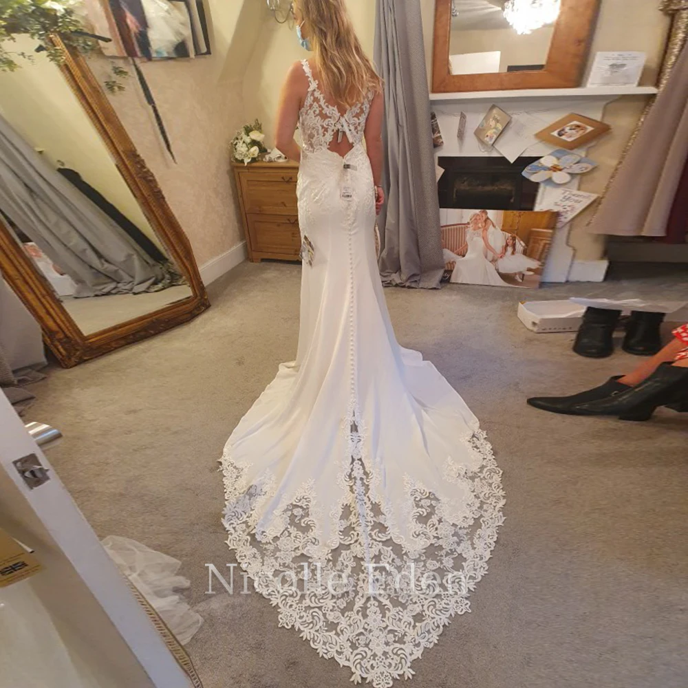 Nicolle Romantic Fancy Wedding Dresses Square Collars Long Sleeves Floral Print Lace up Corset Robe de Mariée Drop Shipping