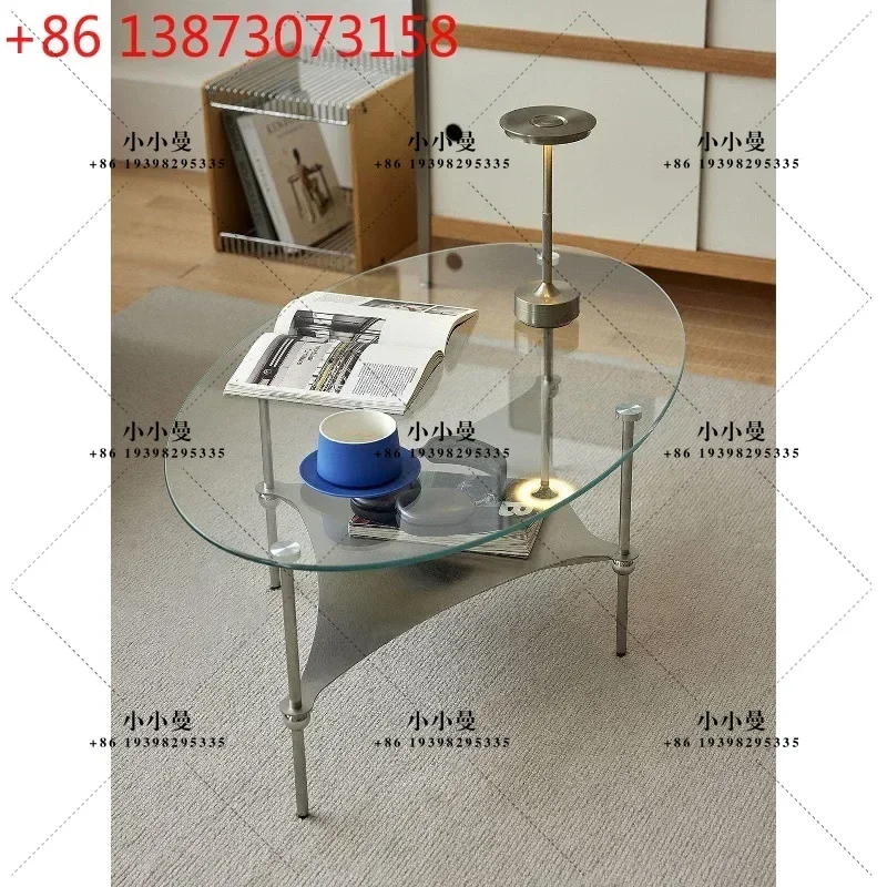 New Silver Wing Glass Living Room Oval Bauhaus Stainless Steel Coffee Table