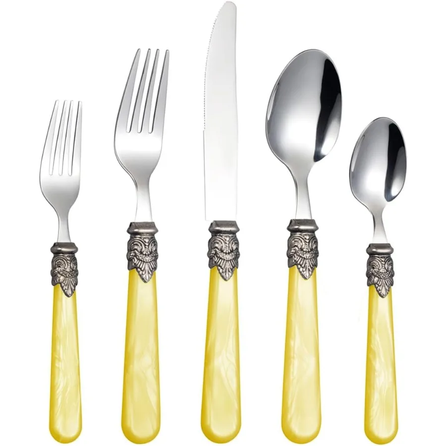 

Элегантный набор столовых приборов из нержавеющей стали 18/10 из 20 предметов на 4 винтажных столовых приборов, можно мыть в посудомоечной машине (20, желтый)