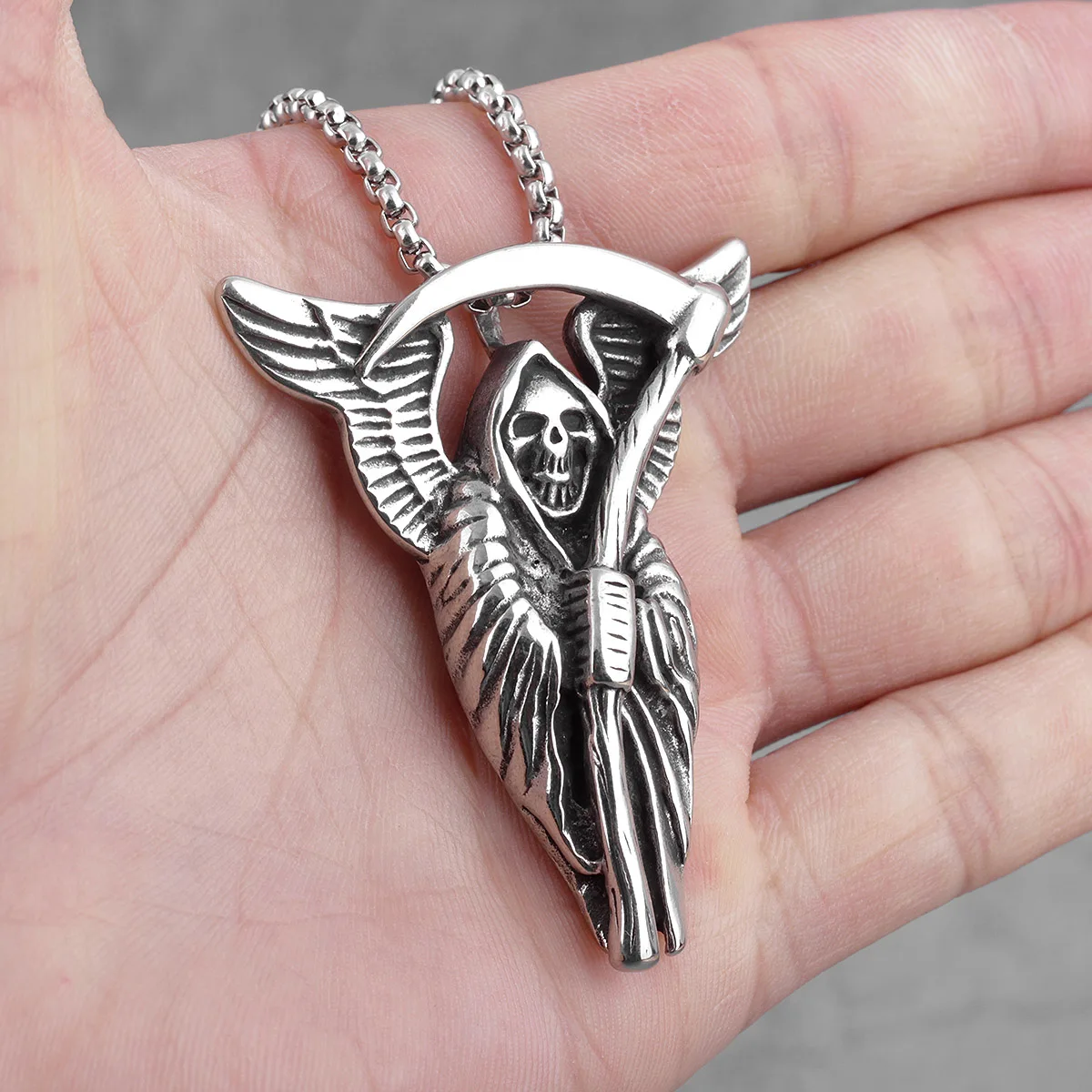 Grim Reaper Death God Skull Men Necklaces Pendants Chain Gothic for Boy Male Stainless Steel Jewelry Creativity Gift Wholesale