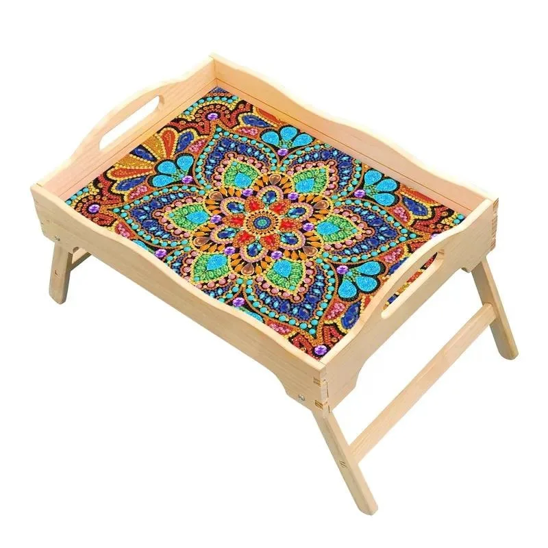 DIY Diamond Painting Bed Tray with Folding Legs Wooden Dinner Tray Portable Notebook Breakfast Tray