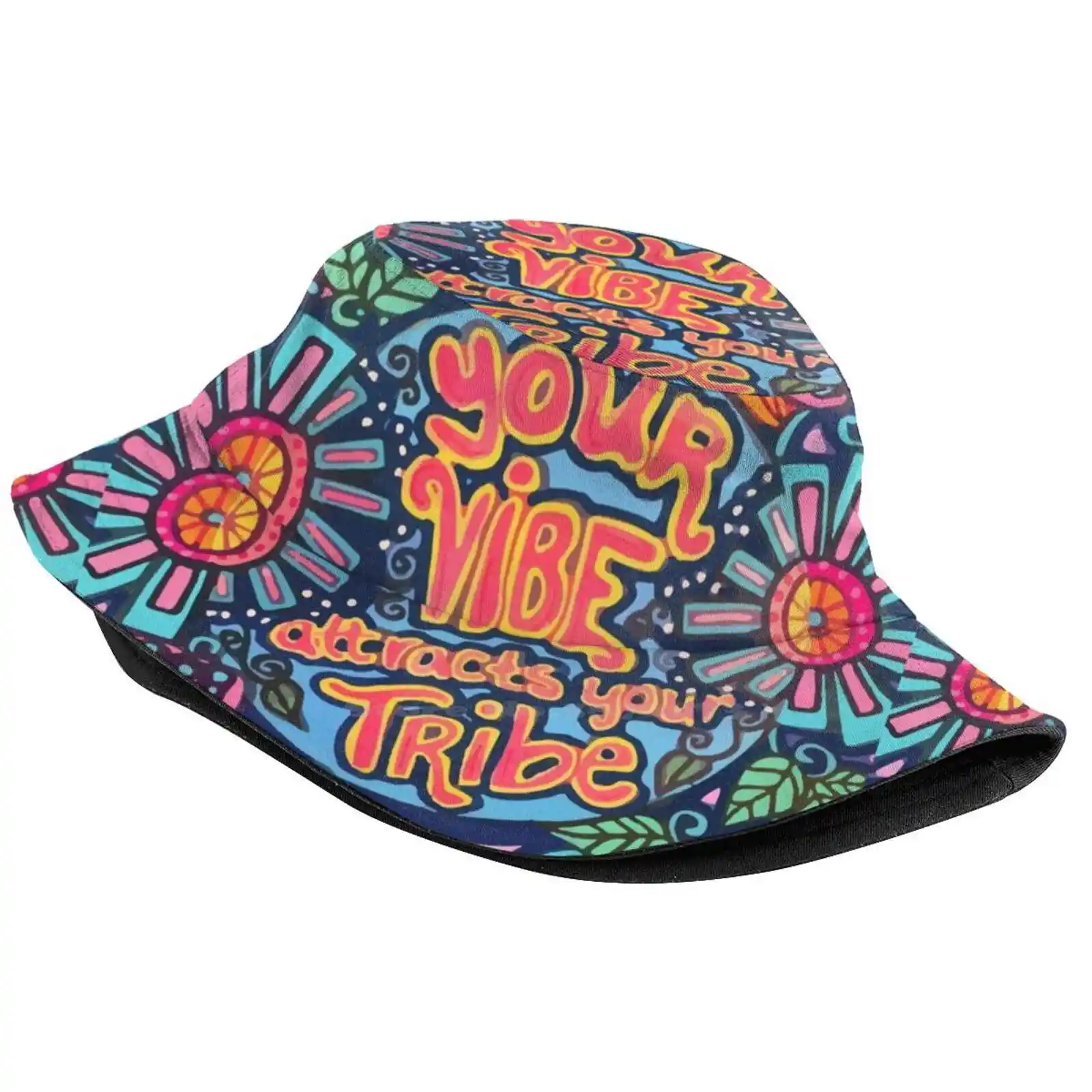 Vibe Pattern Design Printed Travel Bucket Hats Soul Meditation Spirituality