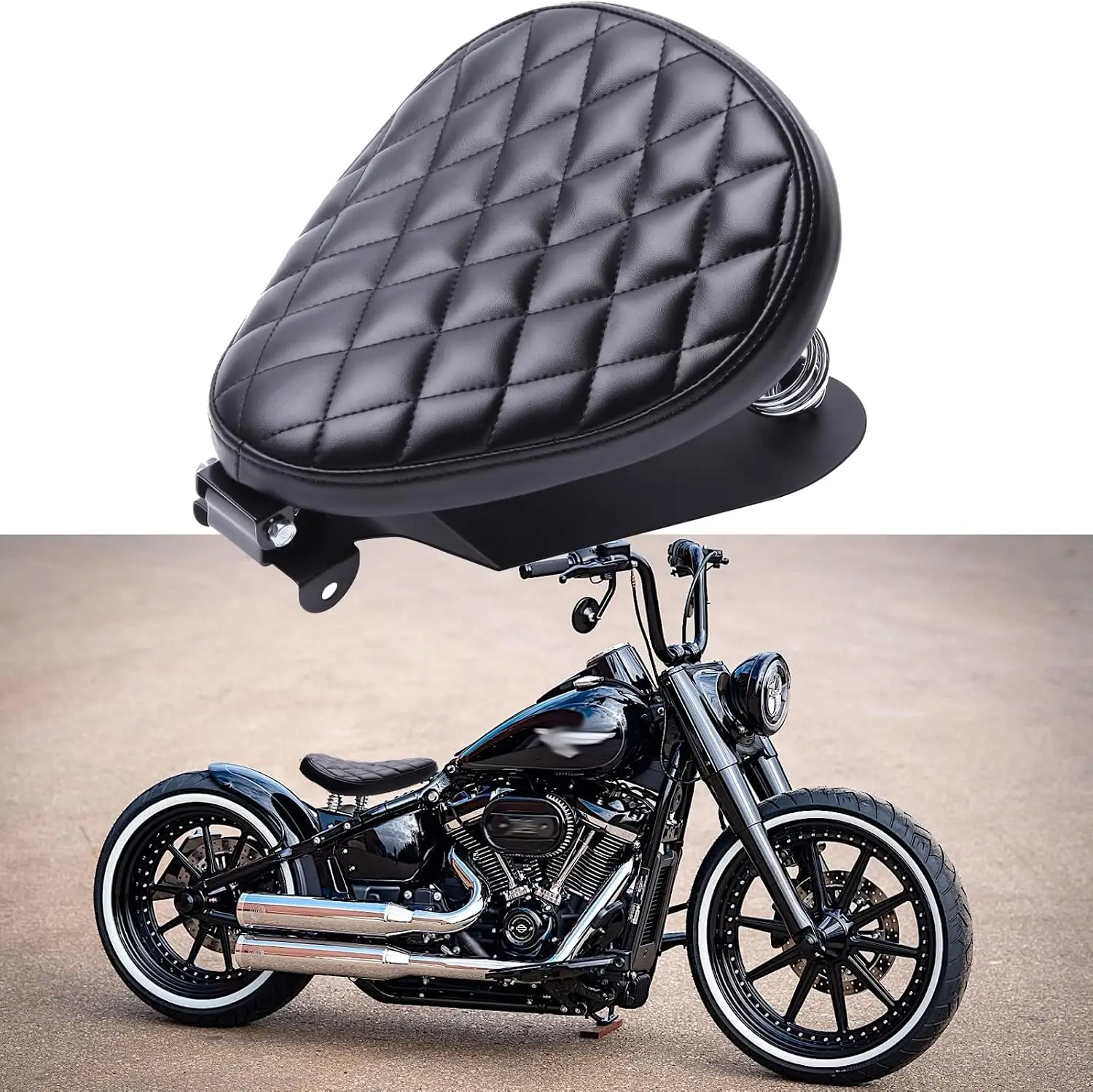 Motorcycle Solo Seats with Spring Base Plate Bracket, Universal Fit for V-Twin Cruiser Bobber Chopper Custom Bikes