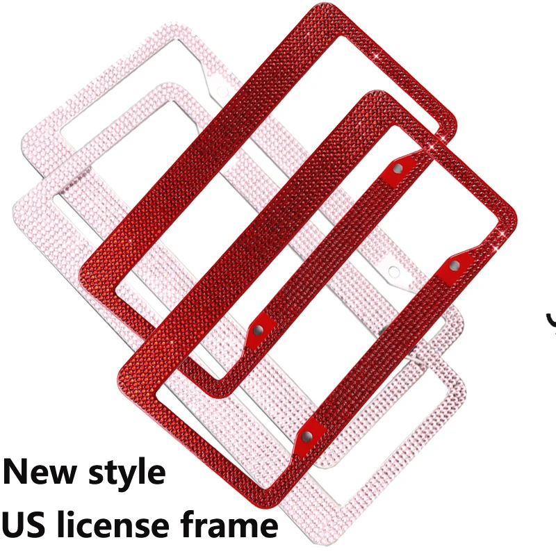 

2p Универсальная рамка для номерного знака из нержавеющей стали, красочный блестящий бриллиант, рамка для номерного знака автомобиля США, украшение для американского автомобиля