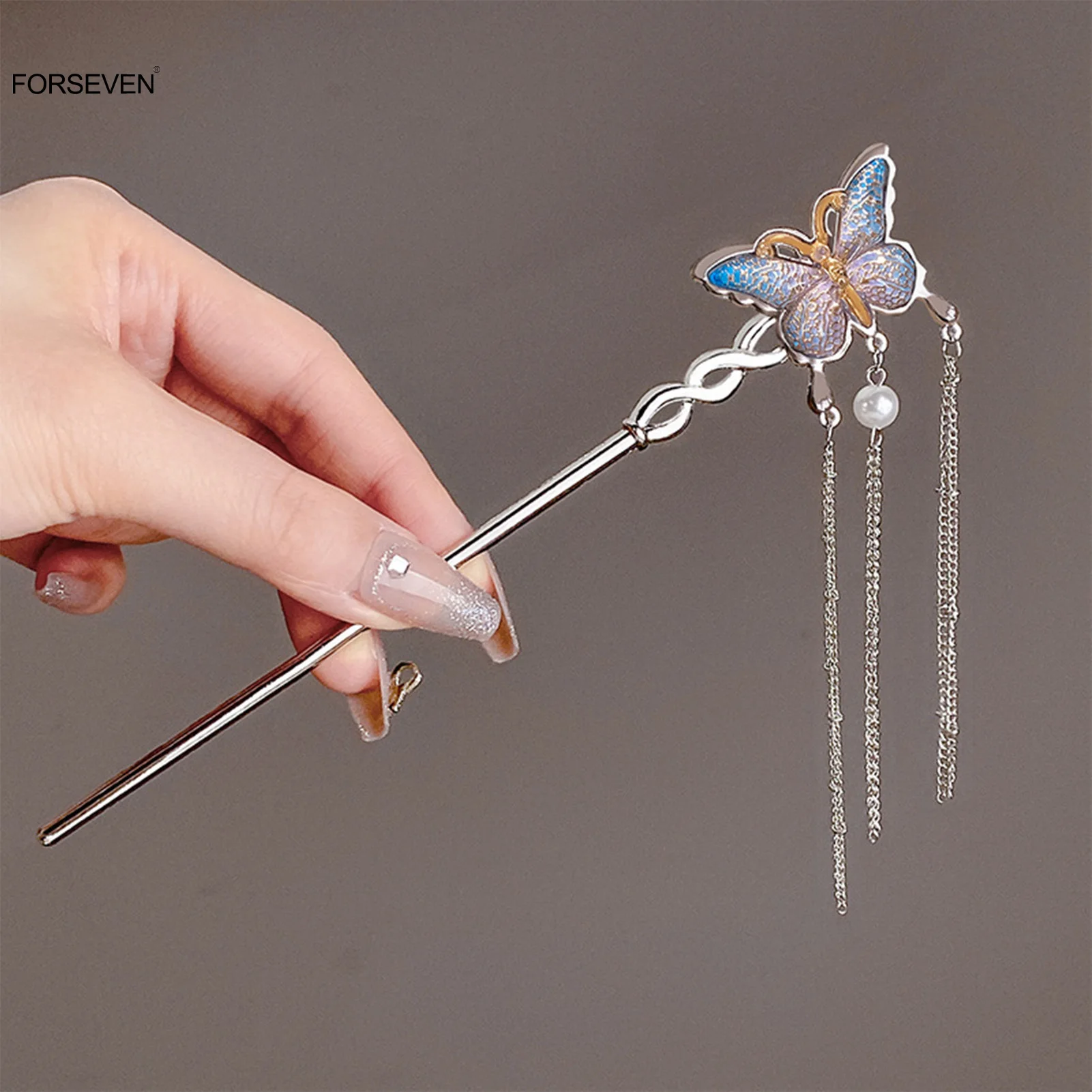 

Elegant Butterfly Hair Sticks Forks New Chinese Style Alloy Hairpins Side Clips Pearls Tassel Pendant Headpieces for Women Girls