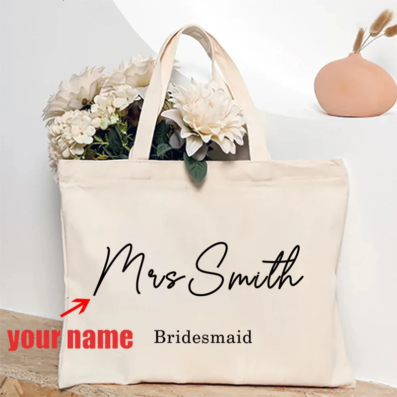 Customized Name Canvas Tote Bag Simple Wedding Party Shoulder Bag Personalized Bridesmaid Gift Handbag Eco Friendly Shopping Bag