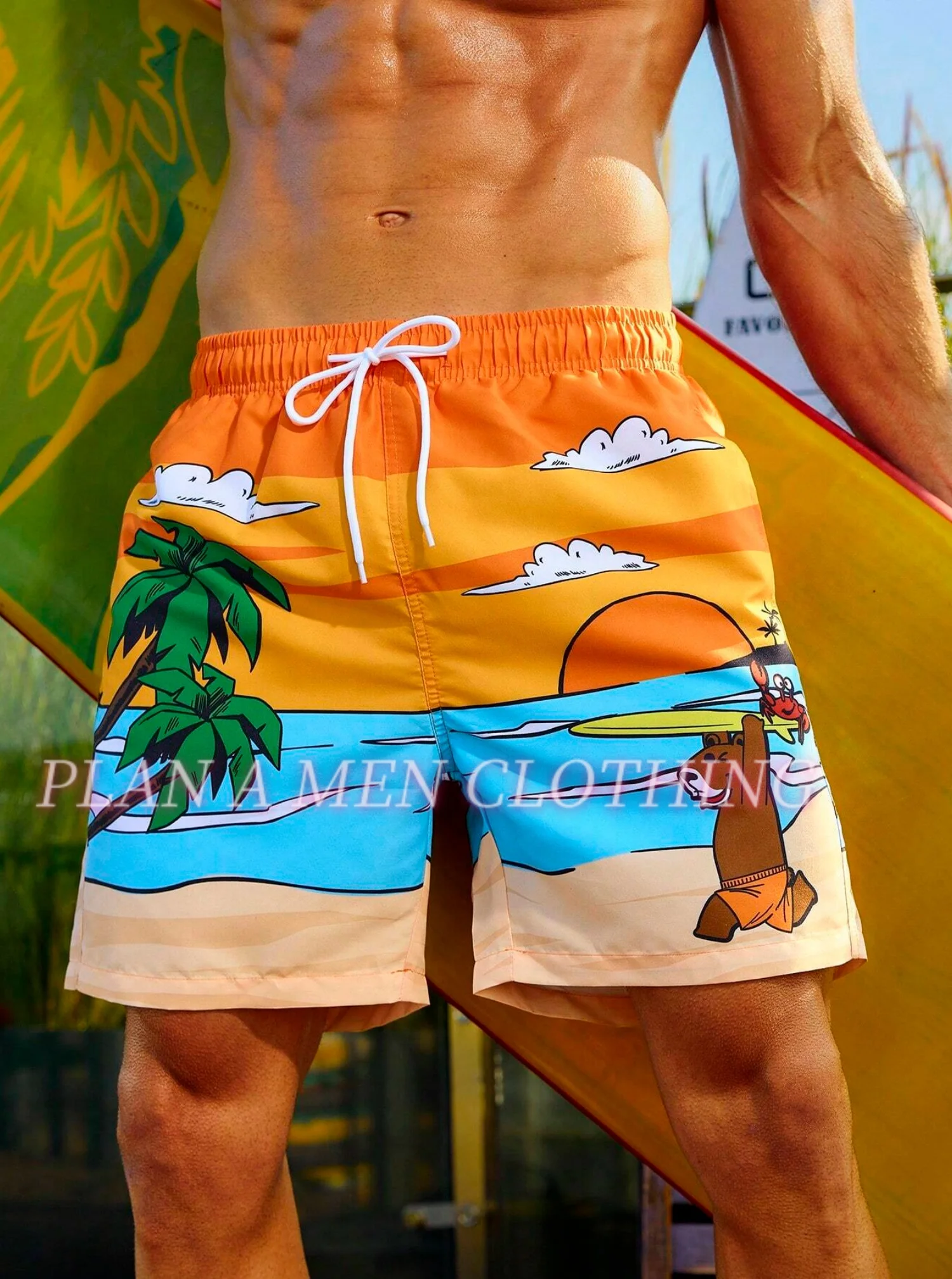 Summer Men Bear Print  shorts Outdoors Exercise Adult Beachwear Hawaii  Casual vacation shorts and surfing shorts men clothing