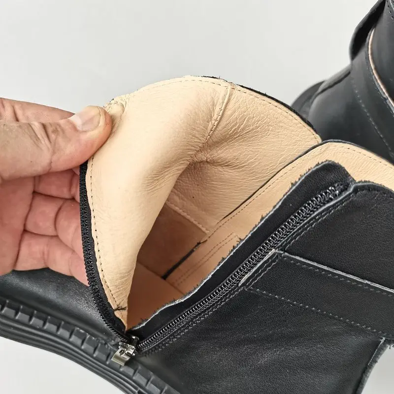 Męskie botki motocyklowe z naturalnej skóry, sztyblety derby z szerokim noskiem, skóra bydlęca, szerokie stopy, wysokie buty męskie, wiosna-jesień