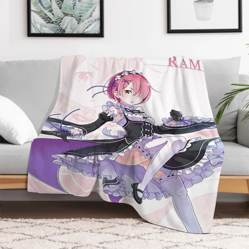 Sofa Blankets & Throws Rem Ram Cute Anime Furry Child Blanket Winter Warm Throw Bed Double Fluffy Soft Decorative Custom Fleece