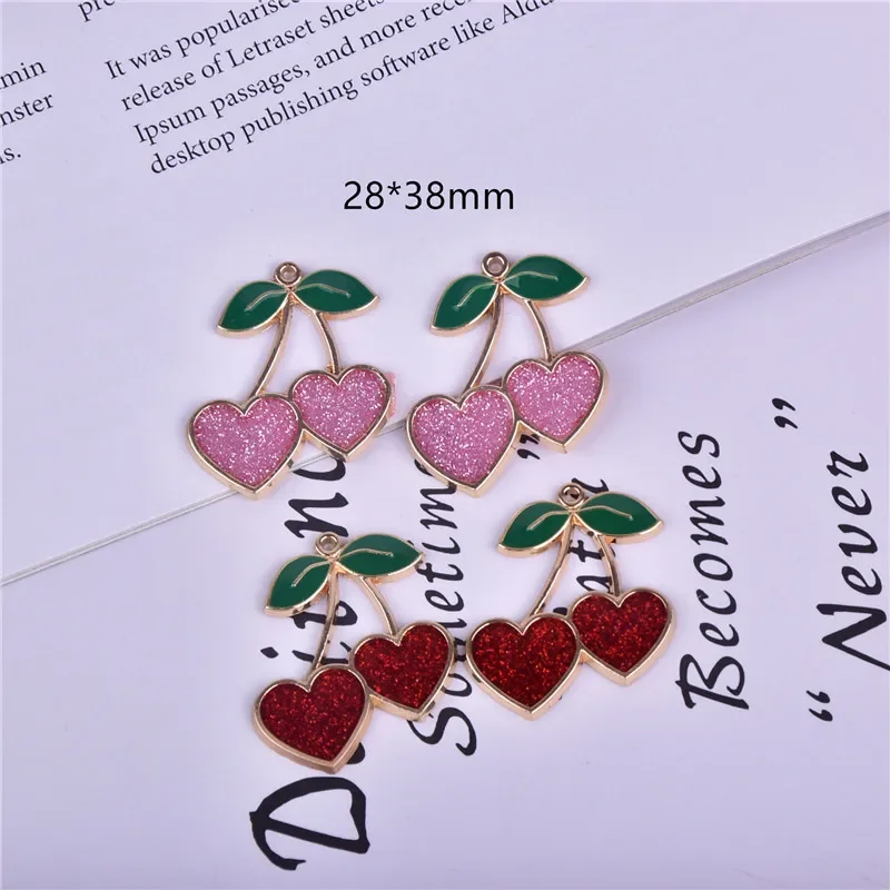 10pcs Red Heart Shape Cherry Enamel Charms Handmaking Pendants Floatings DIY Jewelry Making Handmade Craft Dropshipping