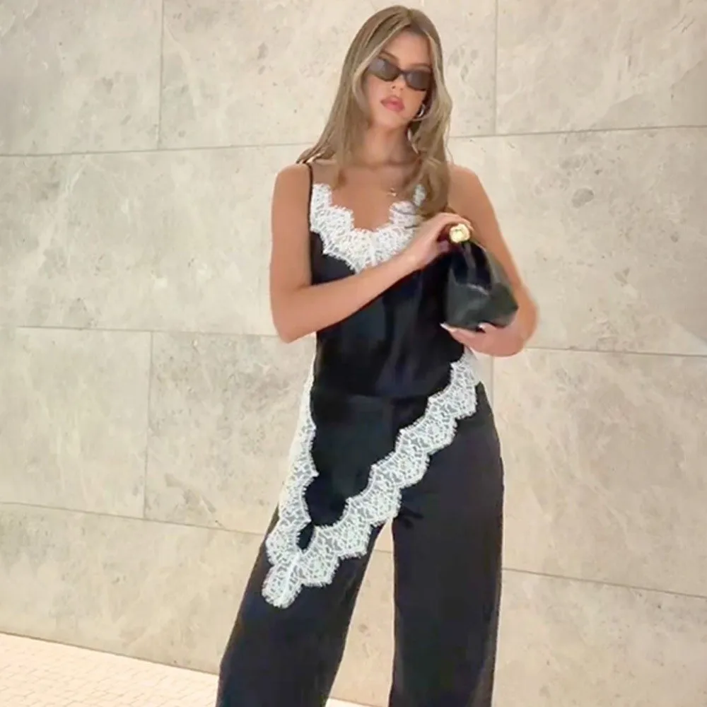 

Новое атласное женское кружевное платье-майка с асимметричным подолом, без рукавов, элегантное, с V-образным вырезом, модное