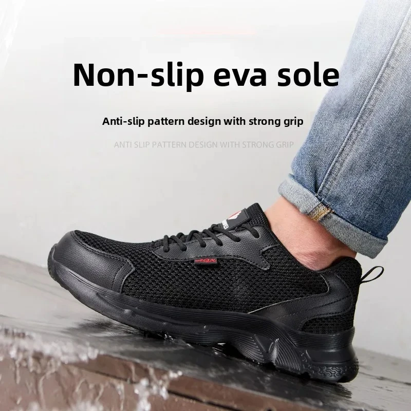 summer mesh safety shoes breathable work sneakers with plastic toe black work shoes anti slip industrial tennis shoes for men - Image 6