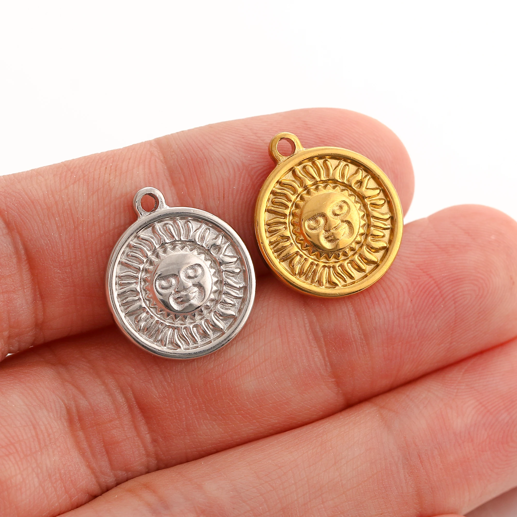 3 Stück Vintage Sonne/Stern/Erde Sonne Charm 3D Prägung Sunburst Edelstahl Anhänger DIY Armband Halskette Erkenntnisse Schmuckherstellung – Detail 18