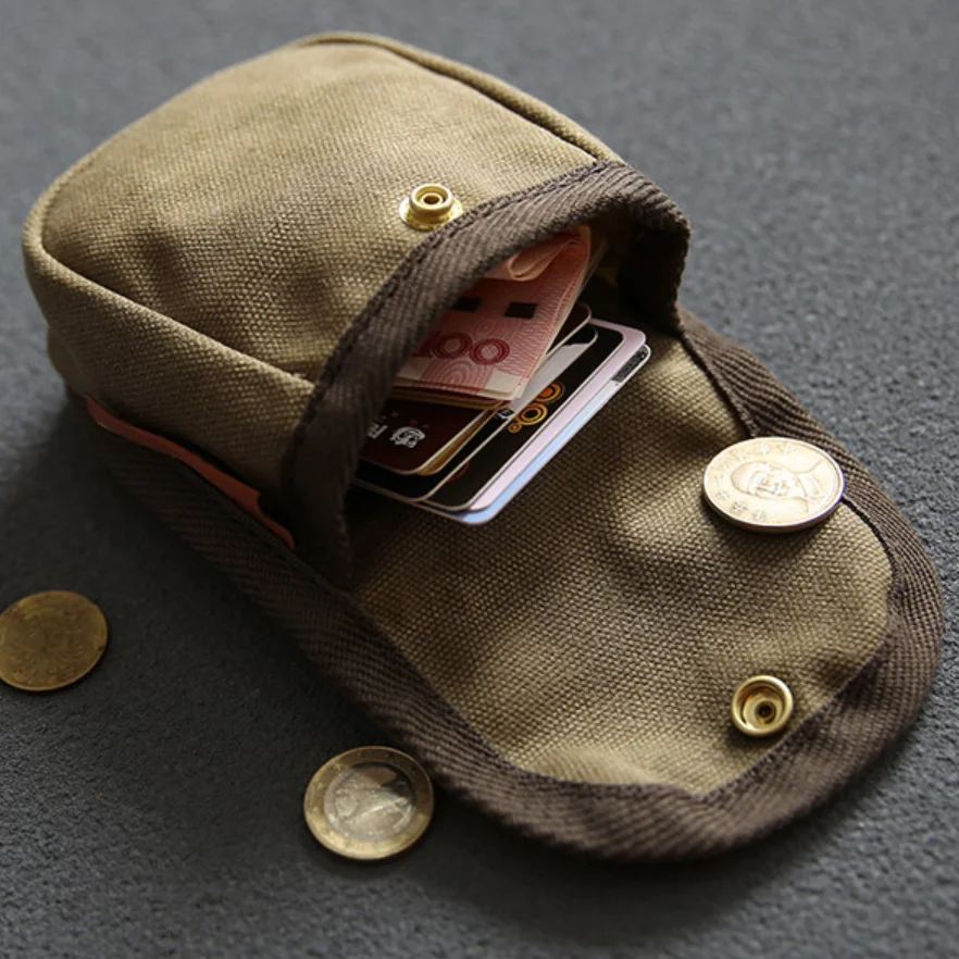 Vintage Heavyweight Waxed Canvas Cigarette Pouch for Men Belt Loop Mini Waist Pack Snap Button Coin & Key Holder Organizer