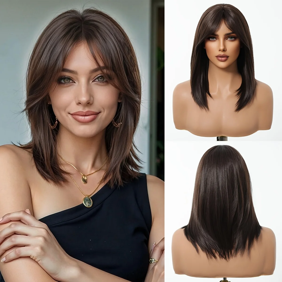 

1 парик из синтетического волокна, подходит для женщин - волнистая форма, подходит для повседневного ношения.