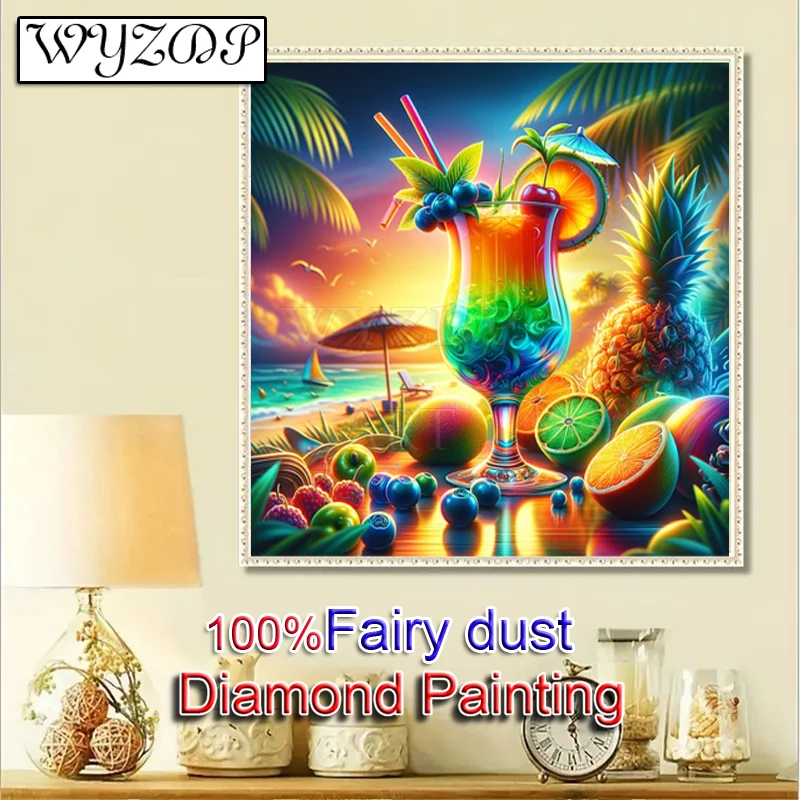 

Фруктовая чашка 5D Diy 100% сказочная пыль Алмазная картина Пейзаж Полный квадратный алмазный вышивка Стежка AB Алмазное искусство Кристалл Докер