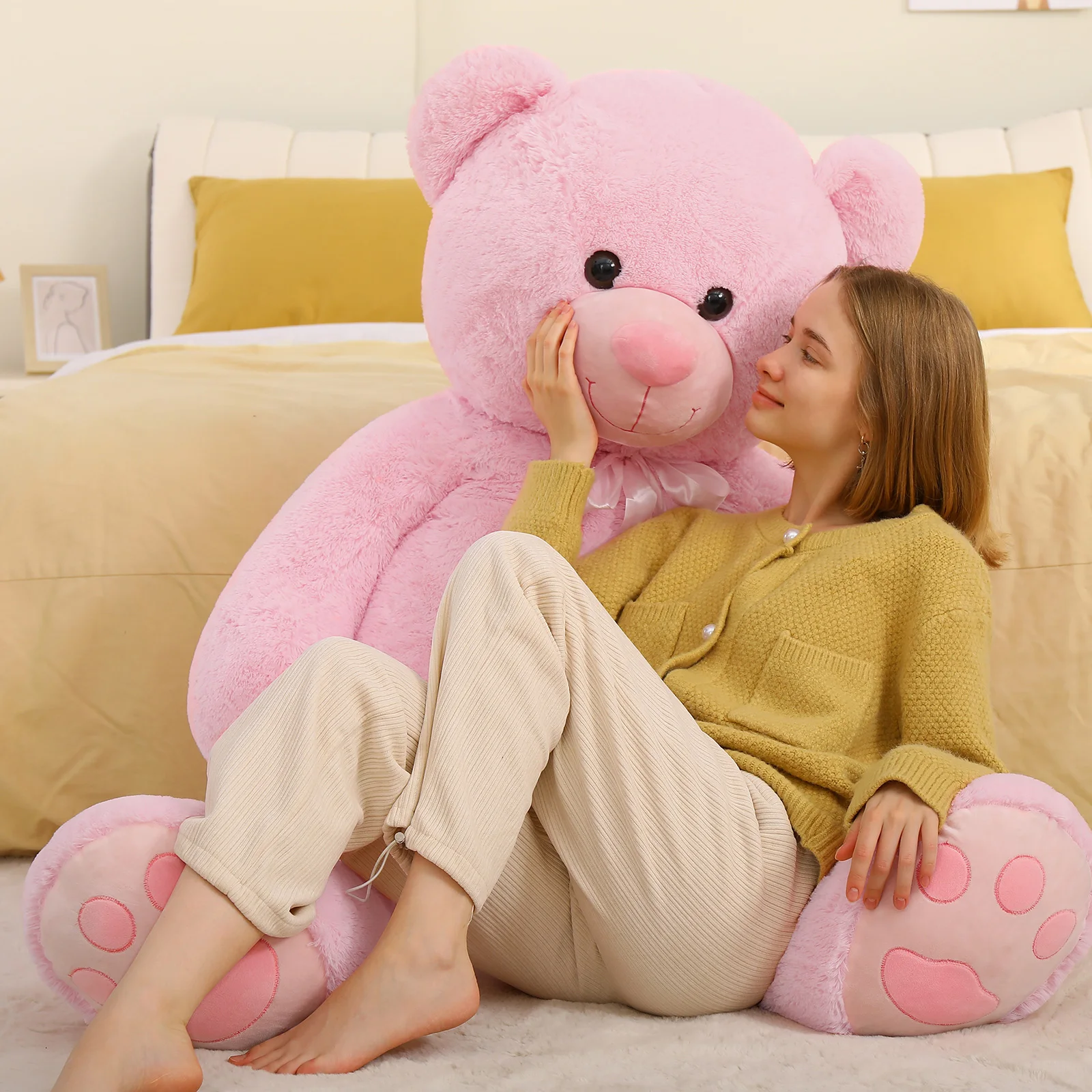 Boneka Beruang Raksasa Tezituor Tinggi 5 Kaki - Boneka Hewan Ukuran Asli Warna Pink 59 inci - Boneka Plush Besar dan Lembut dengan Jejak Kaki - Hadiah Valentine