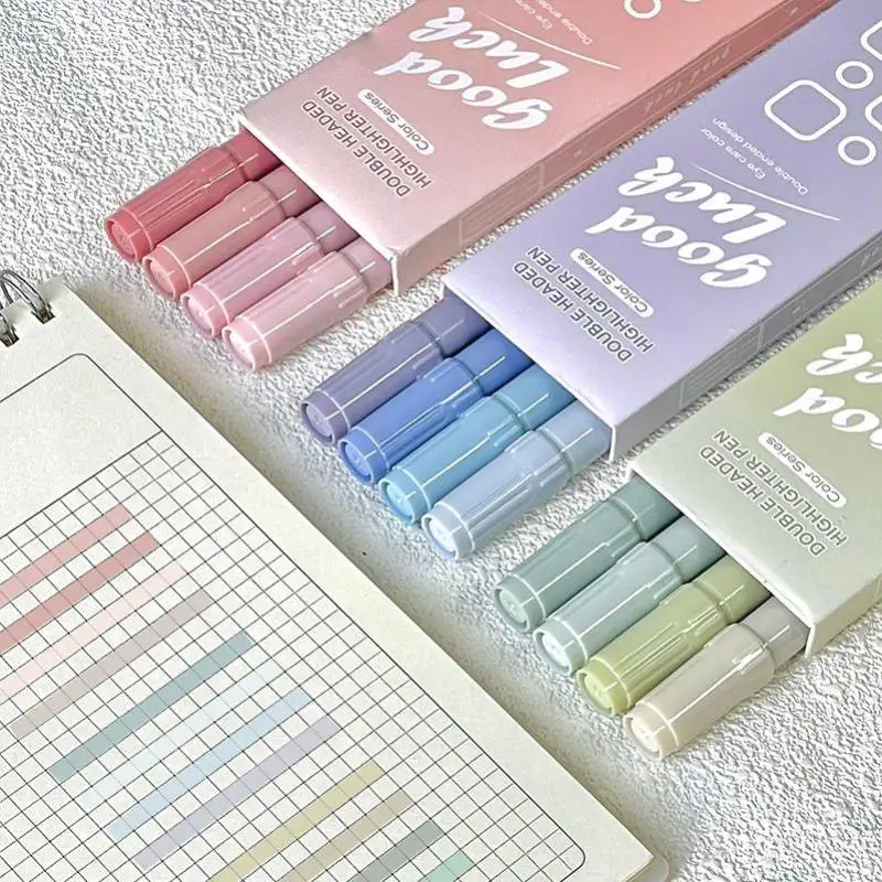 Gradient Dual Head Highlighter Pen Set Highlighting Key Points Color Marking Pen Simple Hand Account Special Pen for Students