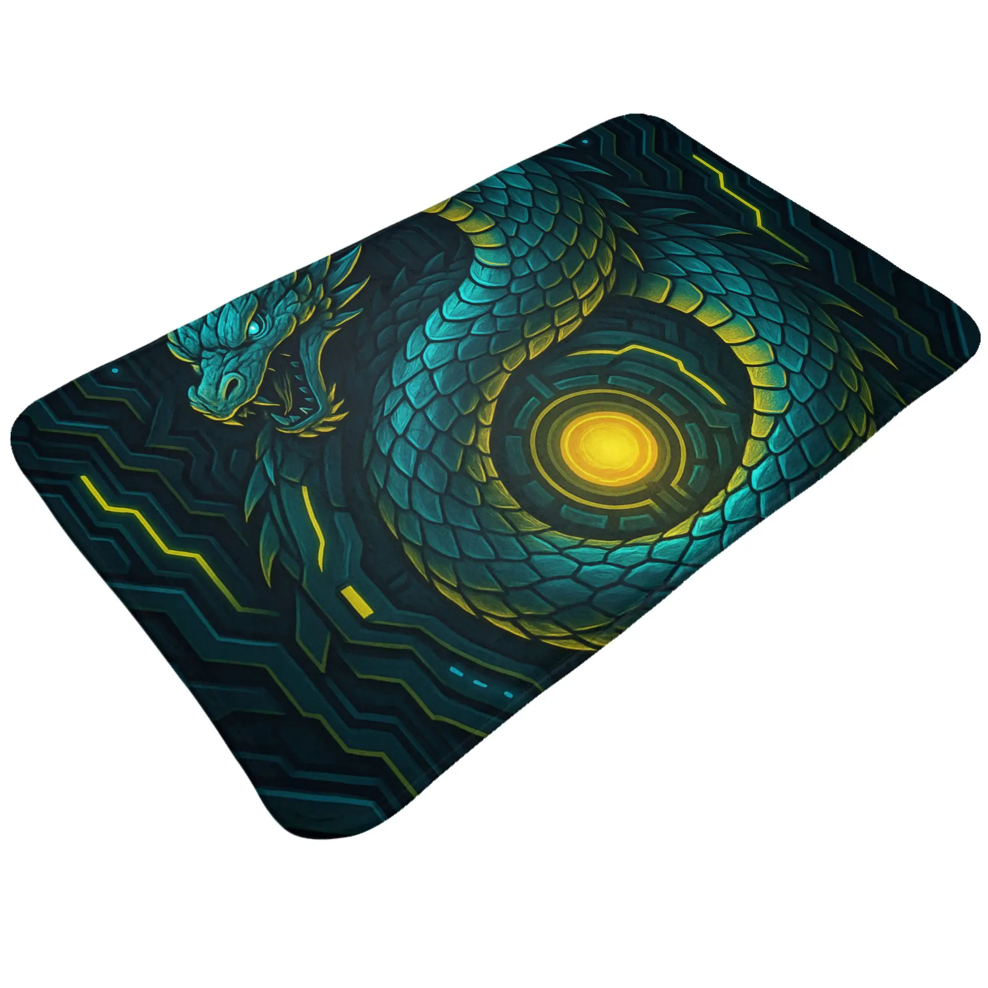 Cyber Green Dragon Tech Dark Background Non-slip Doormat Bedroom Mat  Welcome Indoor Home Decor