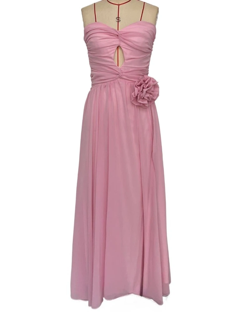 

Sexy Backless High Split Sweetheart Front Keyhole Ruched Waist Flower Chiffon Long Formal Dress