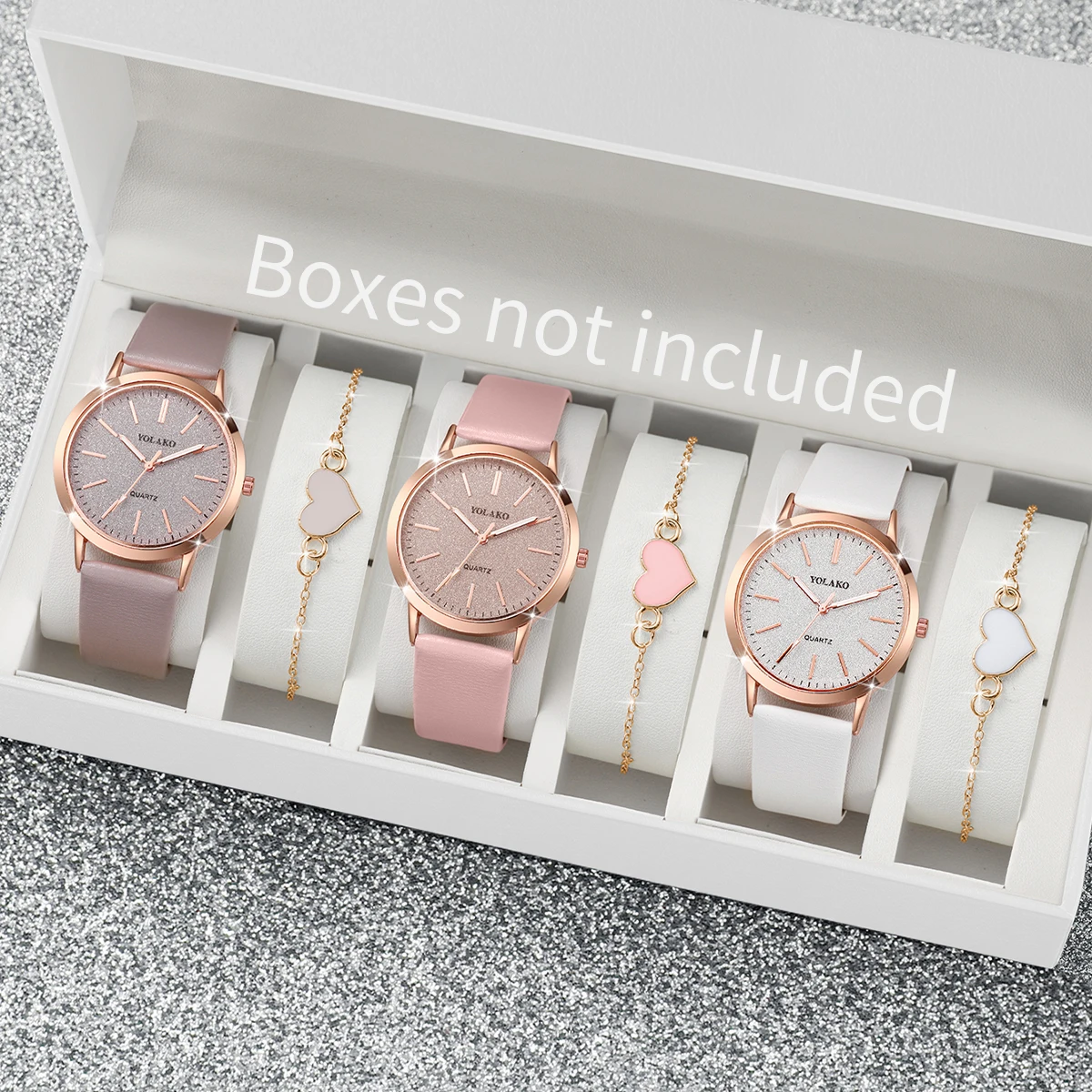 

6 шт./компл. Модные женские часы с кожаным ремешком, кварцевые наручные часы для женщин, набор браслетов с сердечками, Reloj Mujer (без коробки)