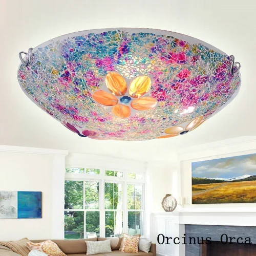 Mediterranean creative colorful ceiling lamp balcony bedroom romantic countryside led round flower glass ceiling lamp