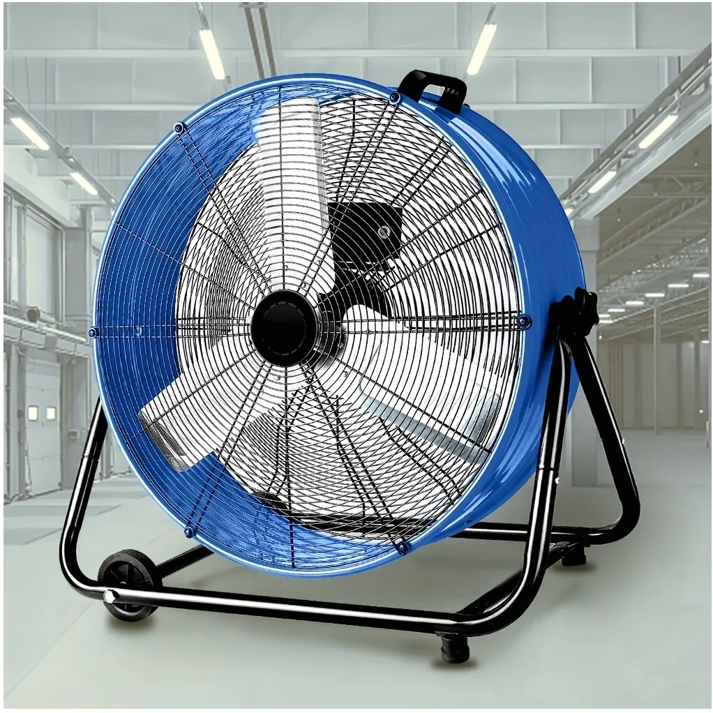 24-Inch Industrial Drum Fan – 9000 CFM Airflow, 3-Speed Control, 360° Adjustable Tilt, Built-in Casters & Carry Handle for Easy Movement – Ideal for Warehouses, Patios, Garages, Workshops