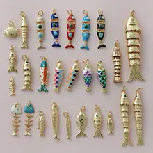 Encantos de peixe bonitos para fazer jóias suprimentos boêmio animal dijes cor ouro acessórios diy brinco pulseira colar chaveiro