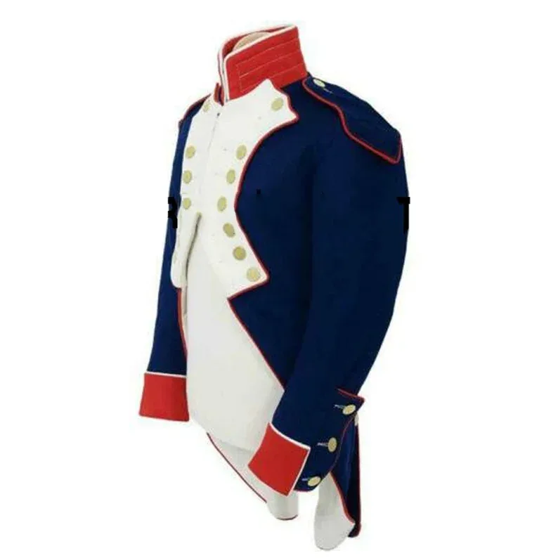 Chaqueta de reproducción de uniforme napoleónico británico azul, abrigo militar gótico Steampunk de la guerra Civil victoriana para hombre