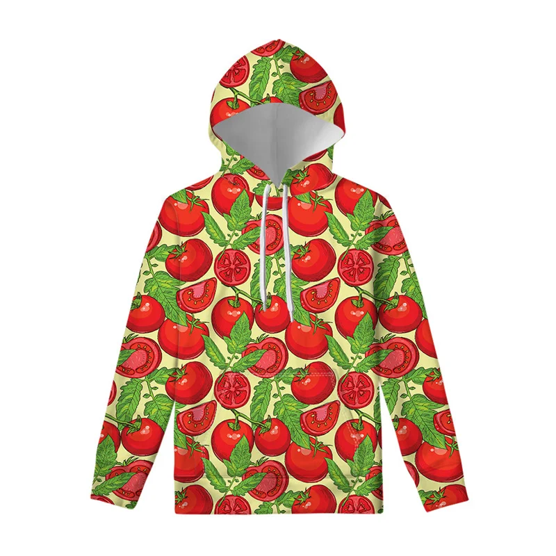 Cute Red Tomato 3d Print Hoodie For Men Women Cartoon Hoody Long Sleeve Loose Hoodies Street Oversized Pullover Swearshirts