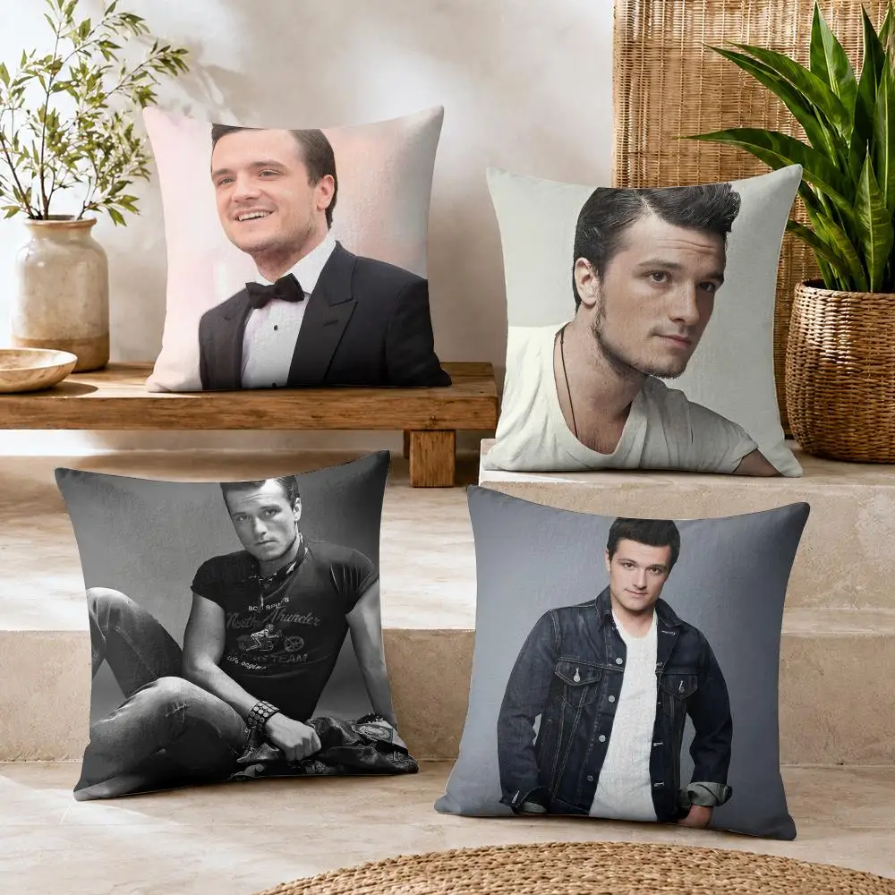 J-Josh Hutcherson Love Cushion Cover Natural Linen Organic Fabric Double-Sided Printing Breathable For Decor