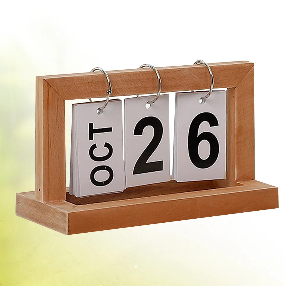

Wooden Original Page Flip DIY Desktop Calendar Creative Office Desk Ornament Vintage Date Display Gift for Family Friends
